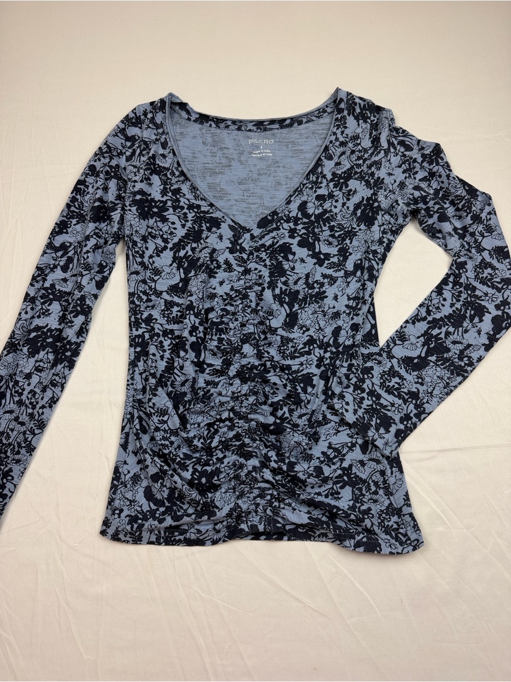 Anthropology Pilcro Blue Floral V-Neck Long Sleeve Top